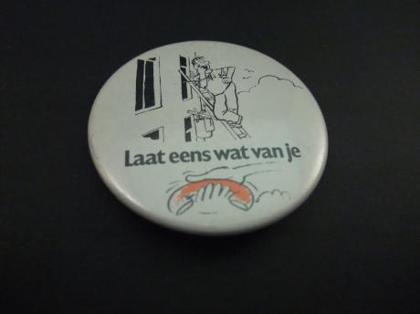 Laat eens iets van je horen(schilder aan het bellen) telefonie